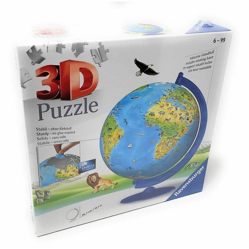 Ravensburger Childrens World Globe 3-D Puzzle Ages 6-99 Rotating Base New